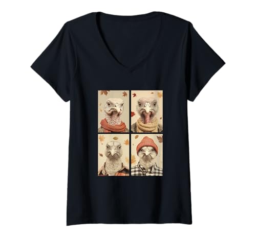 Damen Süße Truthähne Herbstlaub Waldtiere Herbst Ästhetik T-Shirt mit V-Ausschnitt Damen Süße Truthähne Herbstlaub Waldtiere Herbst Ästhetik T-Shirt mit V-Ausschnitt von Autumn Animals Fall Season Clothing Co.