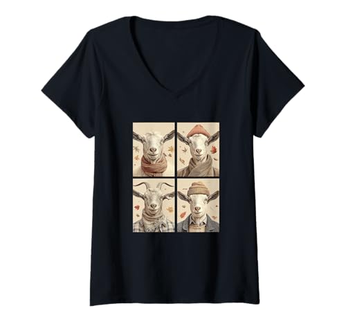 Damen Süße Ziegen Herbstlaub Bauernhoftiere Herbst Ästhetik Bauer T-Shirt mit V-Ausschnitt Damen Süße Ziegen Herbstlaub Bauernhoftiere Herbst Ästhetik Bauer T-Shirt mit V-Ausschnitt von Autumn Animals Fall Season Clothing Co.