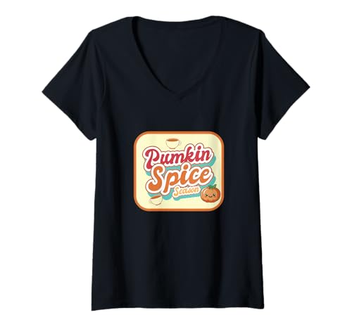 Damen Kürbis-Gewürz T-Shirt mit V-Ausschnitt von Autumn Apparel