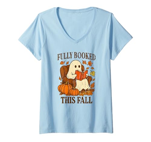 Damen Vollständig gebucht in diesem Herbst, gruselige Jahreszeit, Buchliebhaber T-Shirt mit V-Ausschnitt Damen Vollständig gebucht in diesem Herbst, gruselige Jahreszeit, Buchliebhaber T-Shirt mit V-Ausschnitt von Autumn Bookish Book Lovers Tee