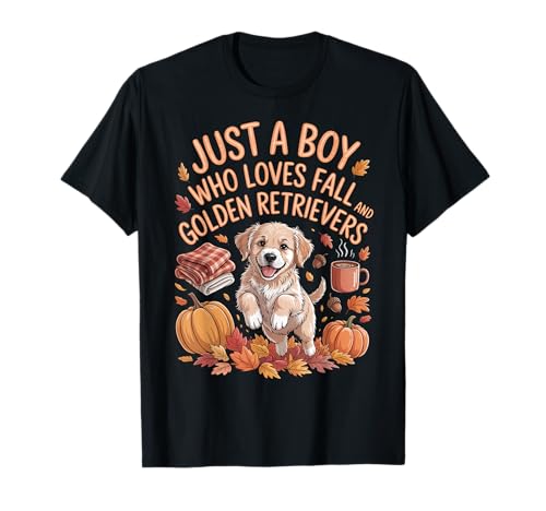 Just a Boy Who Loves Fall and Golden Retrievers Kids Man T-Shirt von Autumn Boy Dog Lover Golden Retriever Pumpkins