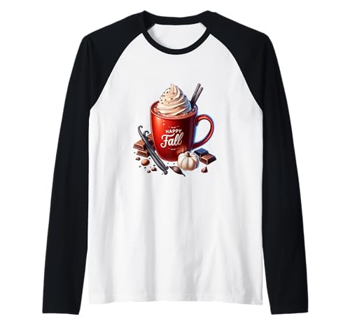Happy Fall Hot Cocoa Mug Graphic for Women with Autumn Vibes Raglan von Autumn Chocolate Hot Cocoa Gifts For Fall Lovers