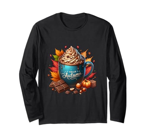 Hello Autumn Hot Cocoa Mug Graphic for Women Kids and Fall Langarmshirt von Autumn Chocolate Hot Cocoa Gifts For Fall Lovers