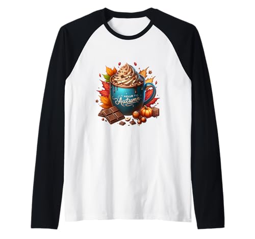 Hello Autumn Hot Cocoa Mug Graphic for Women Kids and Fall Raglan von Autumn Chocolate Hot Cocoa Gifts For Fall Lovers