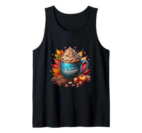 Hello Autumn Hot Cocoa Mug Graphic for Women Kids and Fall Tank Top von Autumn Chocolate Hot Cocoa Gifts For Fall Lovers