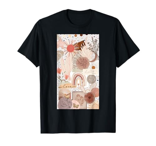 Boho Herbst Braun Collage Kaktus Orange Girly Muster T-Shirt Boho Herbst Braun Collage Kaktus Orange Girly Muster T-Shirt von Autumn Collage Cactus Girly