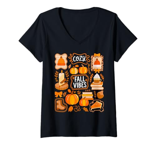Damen Herbststimmung Kürbis Coquette Gemütliche Lesezeit T-Shirt mit V-Ausschnitt Damen Herbststimmung Kürbis Coquette Gemütliche Lesezeit T-Shirt mit V-Ausschnitt von Autumn Coquette Vibes