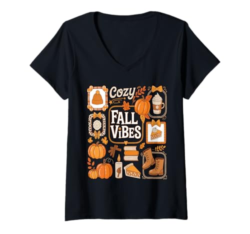 Damen Herbststimmung Kürbis Coquette Gemütliche Lesezeit T-Shirt mit V-Ausschnitt Damen Herbststimmung Kürbis Coquette Gemütliche Lesezeit T-Shirt mit V-Ausschnitt von Autumn Coquette Vibes