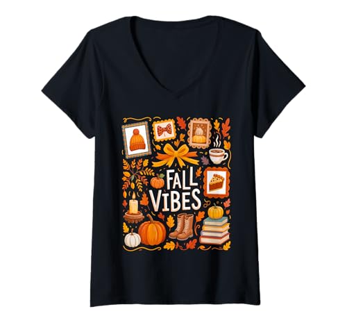 Damen Herbststimmung Kürbis Coquette Gemütliche Lesezeit T-Shirt mit V-Ausschnitt Damen Herbststimmung Kürbis Coquette Gemütliche Lesezeit T-Shirt mit V-Ausschnitt von Autumn Coquette Vibes