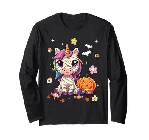 Men Women Kids Groovy Retro Pumpkin Unicorn Spooky Halloween Langarmshirt von Autumn Costumes Girls Halloween Tee Unicorn Lovers