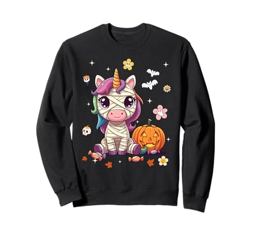 Men Women Kids Groovy Retro Pumpkin Unicorn Spooky Halloween Sweatshirt von Autumn Costumes Girls Halloween Tee Unicorn Lovers