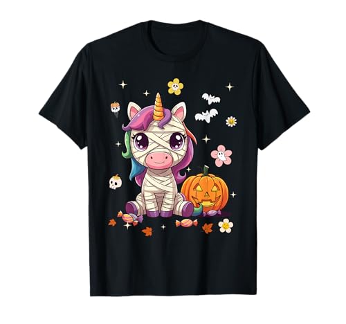 Men Women Kids Groovy Retro Pumpkin Unicorn Spooky Halloween T-Shirt von Autumn Costumes Girls Halloween Tee Unicorn Lovers