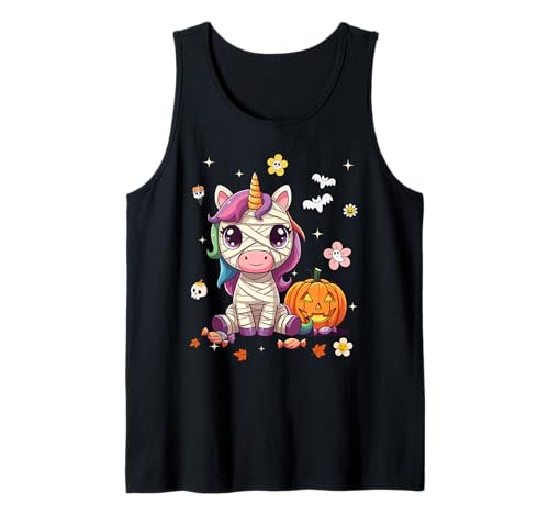 Men Women Kids Groovy Retro Pumpkin Unicorn Spooky Halloween Tank Top von Autumn Costumes Girls Halloween Tee Unicorn Lovers