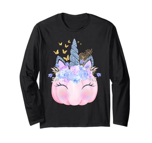 Men Women Kids Pink Pumpkin Unicorn Boo Spooky Halloween Langarmshirt von Autumn Costumes Halloween Tee Girls Unicorn Lovers