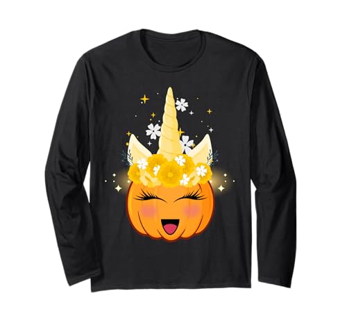 Men Women Kids Spooky Halloween Groovy Pumpkin Unicorn Boo Langarmshirt von Autumn Costumes Halloween Tee Girls Unicorn Lovers