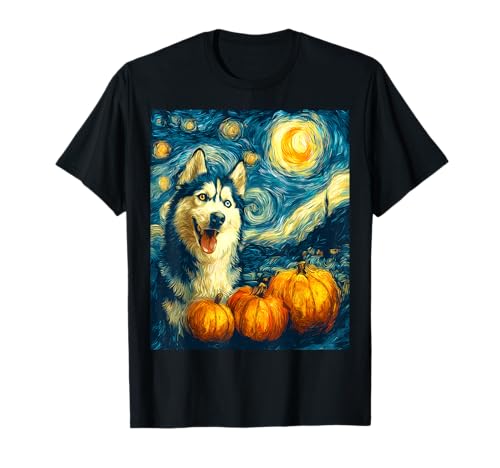 Sibirischer Husky Sternennacht Kürbis Hund Mama Lustiger Herbst 2025 T-Shirt Sibirischer Husky Sternennacht Kürbis Hund Mama Lustiger Herbst 2025 T-Shirt von Autumn Dog Lover Van Gogh Style Graphic Party Idea