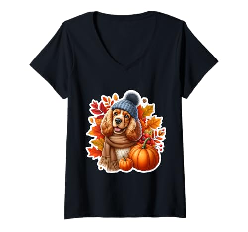 Damen Herbst Herbst Englischer Cocker Spaniel Hundebesitzer Liebhaber Vintage T-Shirt mit V-Ausschnitt Damen Herbst Herbst Englischer Cocker Spaniel Hundebesitzer Liebhaber Vintage T-Shirt mit V-Ausschnitt von Autumn English Cocker Spaniel Dog Owner Products