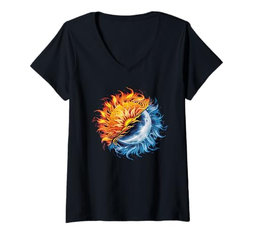 Damen Herbst-Tagundnachtgleiche Herbstsonnenwende Sonne Mond Himmlisch T-Shirt mit V-Ausschnitt Damen Herbst-Tagundnachtgleiche Herbstsonnenwende Sonne Mond Himmlisch T-Shirt mit V-Ausschnitt von Autumn Equinox Fall Solstice Gifts