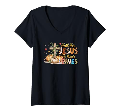 Damen Verliebe Dich in Jesus, den er nie verlässt T-Shirt mit V-Ausschnitt Damen Verliebe Dich in Jesus, den er nie verlässt T-Shirt mit V-Ausschnitt von Autumn Faithful Christian Decor