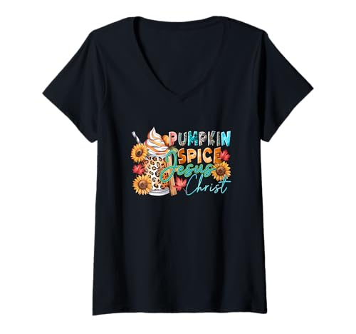 Damen Kürbis Gewürz Jesus Christus Herbst Glaube T-Shirt mit V-Ausschnitt Damen Kürbis Gewürz Jesus Christus Herbst Glaube T-Shirt mit V-Ausschnitt von Autumn Faithful Christian Pumpkin Spice