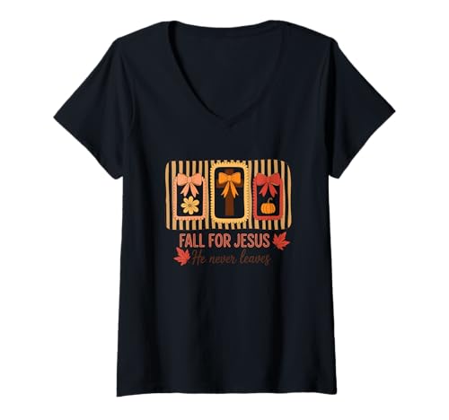 Damen Verliebe Dich in Jesus Er verlässt den Herbstglauben nie T-Shirt mit V-Ausschnitt Damen Verliebe Dich in Jesus Er verlässt den Herbstglauben nie T-Shirt mit V-Ausschnitt von Autumn Faithful Expressions For Jesus