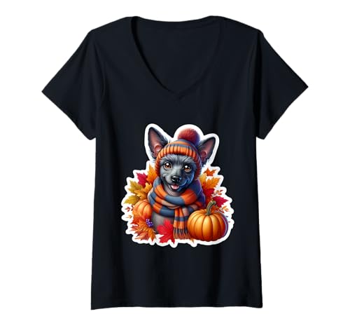 Damen Herbst Herbst American Hairless Terrier Hundebesitzer Vintage Niedlich T-Shirt mit V-Ausschnitt Damen Herbst Herbst American Hairless Terrier Hundebesitzer Vintage Niedlich T-Shirt mit V-Ausschnitt von Autumn Fall American Hairless Terrier Dog Products