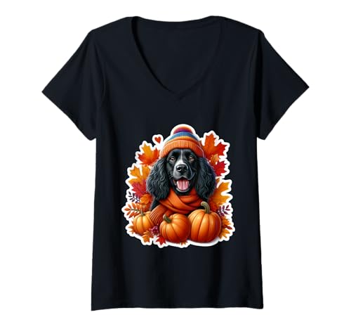 Damen Herbst Herbst American Water Spaniel Hundebesitzer Thanksgiving T-Shirt mit V-Ausschnitt von Autumn Fall American Water Spaniel Owner Products