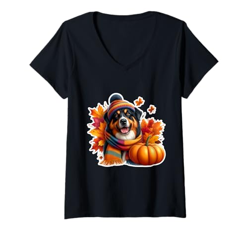 Damen Herbst Herbst Beauceron Hundebesitzer Liebhaber Kürbisblätter Vintage T-Shirt mit V-Ausschnitt Damen Herbst Herbst Beauceron Hundebesitzer Liebhaber Kürbisblätter Vintage T-Shirt mit V-Ausschnitt von Autumn Fall Beauceron Dog Owner Products