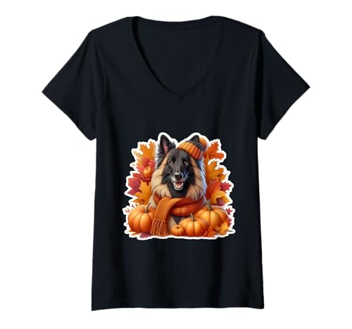 Damen Herbst Herbst Belgische Tervuren Hundebesitzer Liebhaber Kürbis Vintage T-Shirt mit V-Ausschnitt Damen Herbst Herbst Belgische Tervuren Hundebesitzer Liebhaber Kürbis Vintage T-Shirt mit V-Ausschnitt von Autumn Fall Belgian Tervuren Dog Owner Products