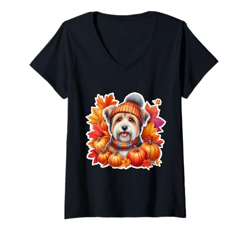 Damen Herbst Herbst Biewer Terrier Hundebesitzer Liebhaber Kürbis Vintage T-Shirt mit V-Ausschnitt Damen Herbst Herbst Biewer Terrier Hundebesitzer Liebhaber Kürbis Vintage T-Shirt mit V-Ausschnitt von Autumn Fall Biewer Terrier Dog Owner Products
