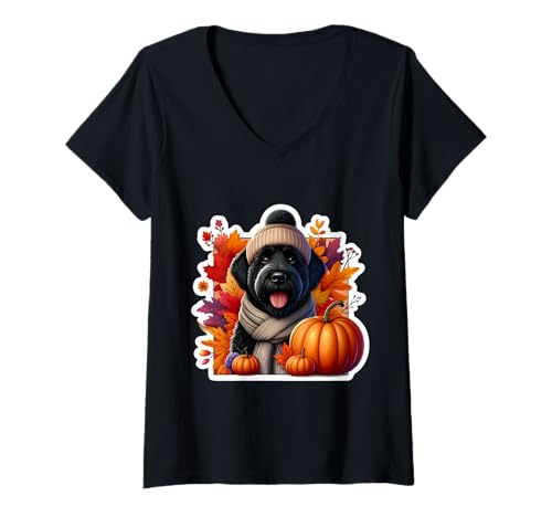 Damen Russischer Terrier, Hundebesitzer, für Herbst und Herbst, Schwarz T-Shirt mit V-Ausschnitt Damen Russischer Terrier, Hundebesitzer, für Herbst und Herbst, Schwarz T-Shirt mit V-Ausschnitt von Autumn Fall Black Russian Terrier Owner Products