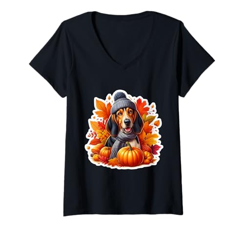 Damen Herbst Herbst Bluetick Coonhound Hundebesitzer Thanksgiving Liebhaber T-Shirt mit V-Ausschnitt Damen Herbst Herbst Bluetick Coonhound Hundebesitzer Thanksgiving Liebhaber T-Shirt mit V-Ausschnitt von Autumn Fall Bluetick Coonhound Dog Owner Products