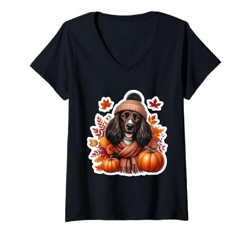 Damen Herbst Herbst Boykin Spaniel Hundebesitzer Liebhaber Kürbis Vintage T-Shirt mit V-Ausschnitt von Autumn Fall Boykin Spaniel Dog Owner Products
