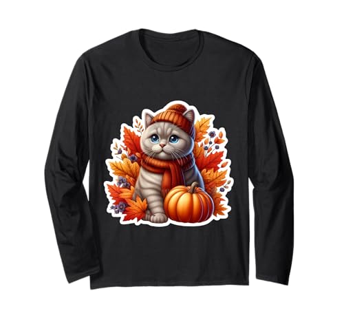 Herbst Herbst Britisch Kurzhaar Katzenbesitzer Thanksgiving Mama Papa Langarmshirt von Autumn Fall British Shorthair Cat Owner Products