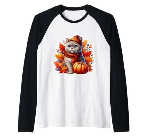 Herbst Herbst Britisch Kurzhaar Katzenbesitzer Thanksgiving Mama Papa Raglan von Autumn Fall British Shorthair Cat Owner Products