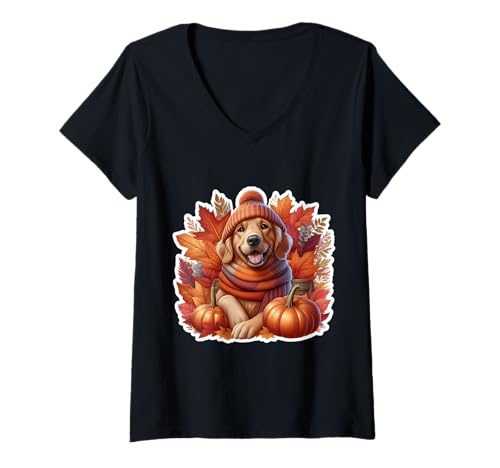 Damen Herbst Herbst Chesapeake Bay Retriever Hundebesitzer Liebhaber Kürbis T-Shirt mit V-Ausschnitt Damen Herbst Herbst Chesapeake Bay Retriever Hundebesitzer Liebhaber Kürbis T-Shirt mit V-Ausschnitt von Autumn Fall Chesapeake Bay Retriever Dog Products