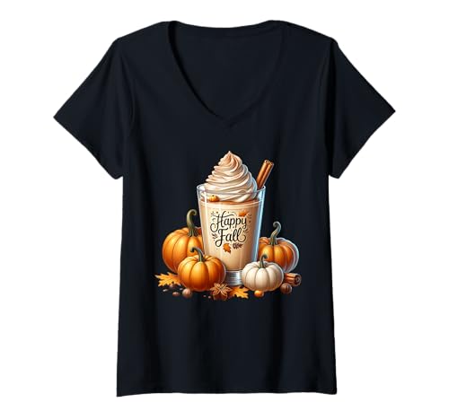 Damen Fall Pumpkin Spice Season Love Autumn Hot Drinks Happy Fall T-Shirt mit V-Ausschnitt Damen Fall Pumpkin Spice Season Love Autumn Hot Drinks Happy Fall T-Shirt mit V-Ausschnitt von Autumn Fall Coffee Pumpkin Spice Gifts For Women