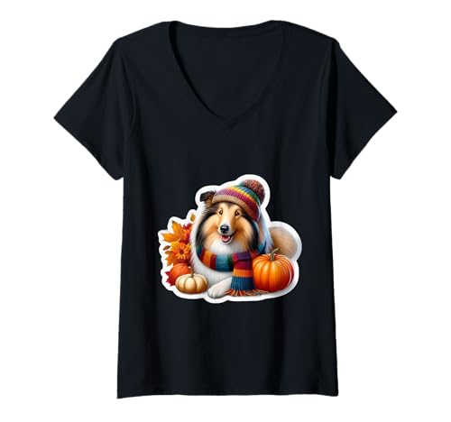 Damen Herbst Herbst Collie Hundebesitzer Liebhaber Kürbisblätter Vintage T-Shirt mit V-Ausschnitt Damen Herbst Herbst Collie Hundebesitzer Liebhaber Kürbisblätter Vintage T-Shirt mit V-Ausschnitt von Autumn Fall Collie Dog Owner Products