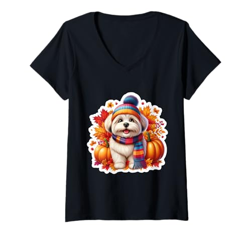 Damen Herbst Herbst Coton de Tulear Hundebesitzer Liebhaber Kürbis Vintage T-Shirt mit V-Ausschnitt Damen Herbst Herbst Coton de Tulear Hundebesitzer Liebhaber Kürbis Vintage T-Shirt mit V-Ausschnitt von Autumn Fall Coton de Tulear Dog Owner Products