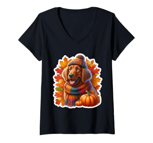 Damen Herbst Herbst lockig beschichtet Retriever Hundebesitzer Thanksgiving T-Shirt mit V-Ausschnitt Damen Herbst Herbst lockig beschichtet Retriever Hundebesitzer Thanksgiving T-Shirt mit V-Ausschnitt von Autumn Fall Curly-Coated Retriever Owner Products