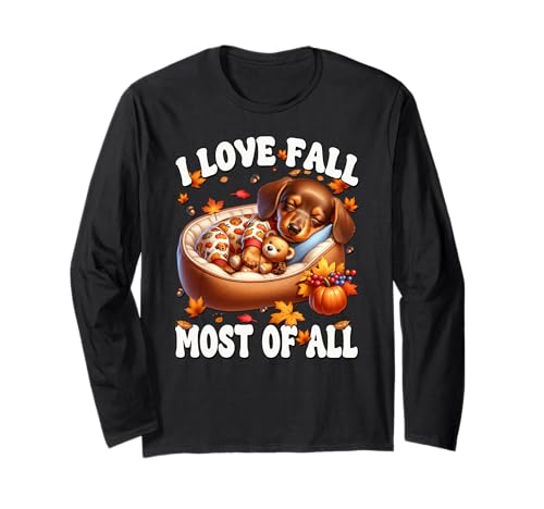 Fall Dachshund for Women and Men Autumn-Sayings Sausage Dog Langarmshirt von Autumn Fall Dachshund Gifts For Dachshund Lovers