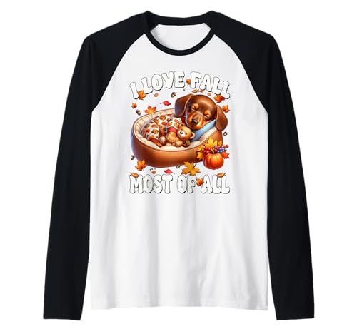 Fall Dachshund for Women and Men Autumn-Sayings Sausage Dog Raglan von Autumn Fall Dachshund Gifts For Dachshund Lovers