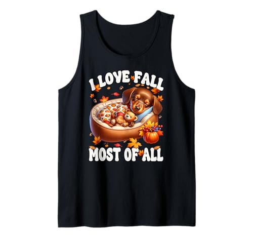 Fall Dachshund for Women and Men Autumn-Sayings Sausage Dog Tank Top von Autumn Fall Dachshund Gifts For Dachshund Lovers