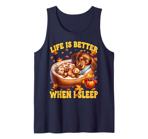 Sleeping Dog for Women Autumn Fall Dachshund for Doxie Mom Tank Top von Autumn Fall Dachshund Gifts For Dachshund Lovers