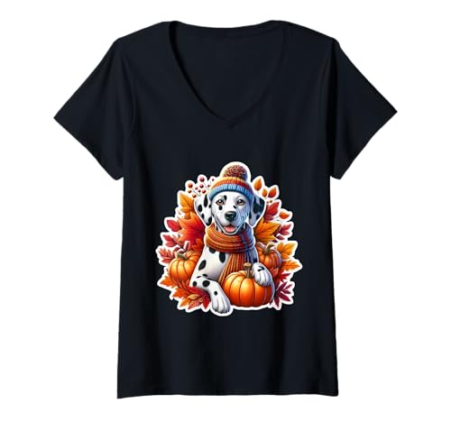 Damen Herbst Herbst Dalmatiner Hundebesitzer Liebhaber Kürbisblätter Vintage T-Shirt mit V-Ausschnitt Damen Herbst Herbst Dalmatiner Hundebesitzer Liebhaber Kürbisblätter Vintage T-Shirt mit V-Ausschnitt von Autumn Fall Dalmatian Dog Owner Products
