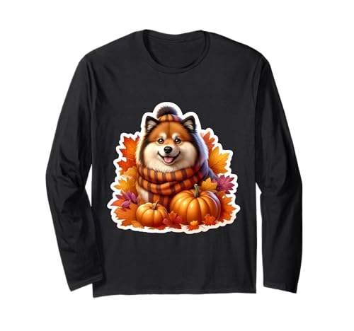 Herbst Herbst Finnischer Lapphund Hundebesitzer Thanksgiving Mama Papa Langarmshirt von Autumn Fall Finnish Lapphund Dog Owner Products