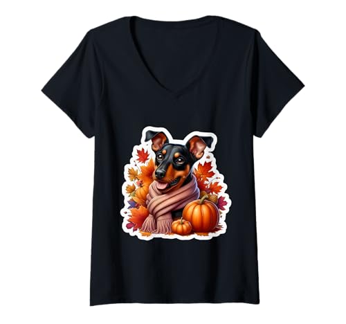 Damen Herbst Herbst Deutscher Pinscher Hundebesitzer Thanksgiving Kürbis T-Shirt mit V-Ausschnitt Damen Herbst Herbst Deutscher Pinscher Hundebesitzer Thanksgiving Kürbis T-Shirt mit V-Ausschnitt von Autumn Fall German Pinscher Dog Owner Products