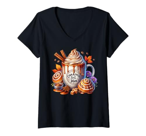 Damen Cinnamon Roll Coffee Mug for Autumn Nurse and Fall Teacher T-Shirt mit V-Ausschnitt Damen Cinnamon Roll Coffee Mug for Autumn Nurse and Fall Teacher T-Shirt mit V-Ausschnitt von Autumn Fall Gifts For Women And Fall Drinking Mugs