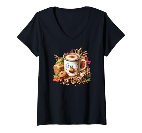 Damen Cozy Autumn Stuff for Women Thanksgiving Season Coffee Fall T-Shirt mit V-Ausschnitt Damen Cozy Autumn Stuff for Women Thanksgiving Season Coffee Fall T-Shirt mit V-Ausschnitt von Autumn Fall Gifts For Women And Fall Drinking Mugs