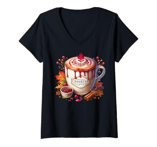 Damen Fall Coffee Spiced Cranberry Latte Mug Autumn Coffee Lover T-Shirt mit V-Ausschnitt Damen Fall Coffee Spiced Cranberry Latte Mug Autumn Coffee Lover T-Shirt mit V-Ausschnitt von Autumn Fall Gifts For Women And Fall Drinking Mugs